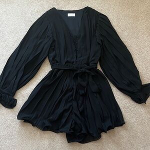 Pink Lily Black Pleated Romper